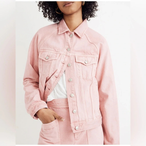 Madewell The Raglan Oversized Jean Jacket in Dusty Rose Pink - Picture 1 of 7